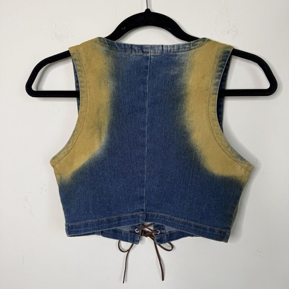 Finesse Front Tie Cropped Denim Vest Y2k Stretch 90s Western Festival Coachella — image 8 of 8